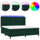 vidaXL sötétzöld bársony rugós és LED-es ágy matraccal 200x200 cm