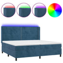 vidaXL sötétkék bársony rugós és LED-es ágy matraccal 200x200 cm