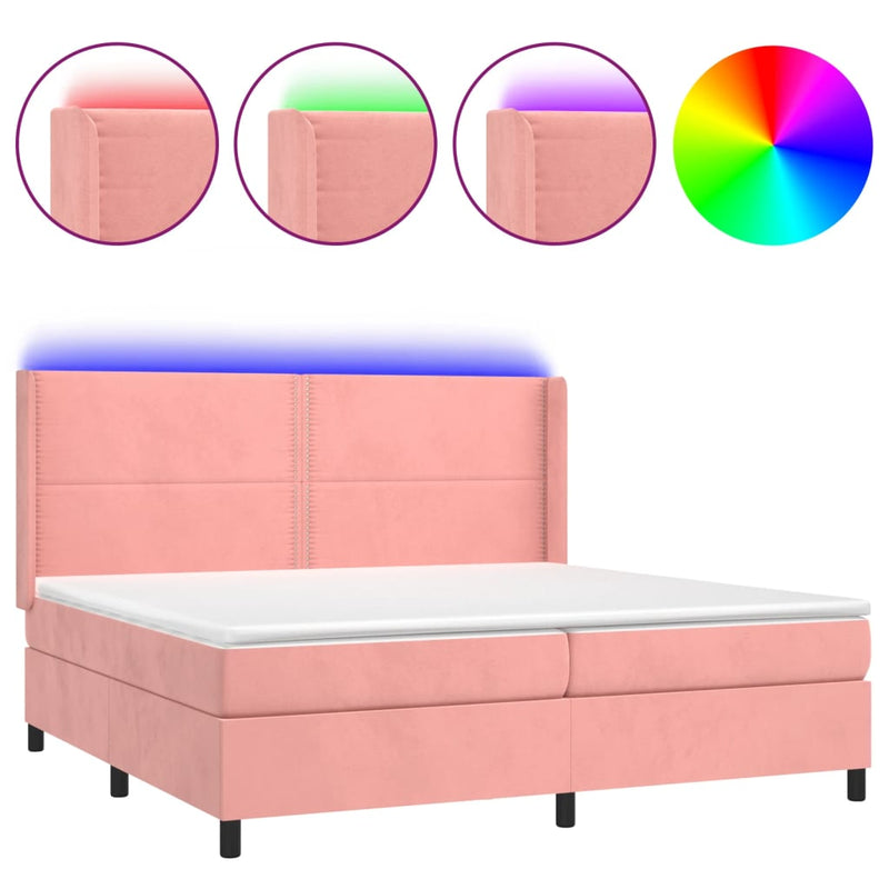 vidaXL rózsaszín bársony rugós és LED-es ágy matraccal 200x200 cm