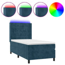 vidaXL sötétkék bársony rugós és LED-es ágy matraccal 90x200 cm