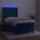vidaXL sötétkék bársony rugós és LED-es ágy matraccal 90x200 cm