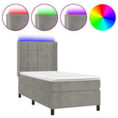 vidaXL világosszürke bársony rugós és LED-es ágy matraccal 100x200 cm