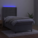 vidaXL világosszürke bársony rugós és LED-es ágy matraccal 100x200 cm