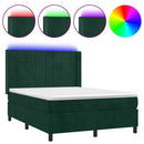 vidaXL sötétzöld bársony rugós és LED-es ágy matraccal 140x190 cm