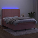 vidaXL rózsaszín bársony rugós és LED-es ágy matraccal 140x190 cm
