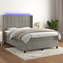 vidaXL világosszürke bársony rugós és LED-es ágy matraccal 140x200 cm