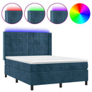 vidaXL sötétkék bársony rugós és LED-es ágy matraccal 140x200 cm