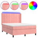 vidaXL rózsaszín bársony rugós és LED-es ágy matraccal 140x200 cm