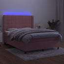 vidaXL rózsaszín bársony rugós és LED-es ágy matraccal 140x200 cm