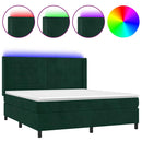 vidaXL sötétzöld bársony rugós és LED-es ágy matraccal 160x200 cm