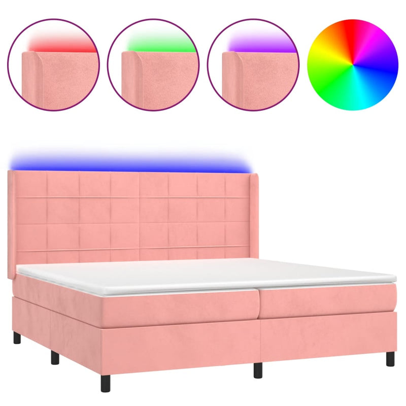 vidaXL rózsaszín bársony rugós és LED-es ágy matraccal 200x200 cm