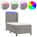 vidaXL világosszürke bársony rugós és LED-es ágy matraccal 90x190 cm
