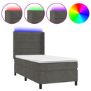 vidaXL sötétszürke bársony rugós és LED-es ágy matraccal 90x190 cm