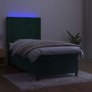 vidaXL sötétzöld bársony rugós és LED-es ágy matraccal 90x190 cm