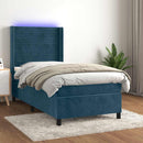 vidaXL sötétkék bársony rugós és LED-es ágy matraccal 90x190 cm