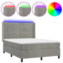 vidaXL világosszürke bársony rugós és LED-es ágy matraccal 140x190 cm