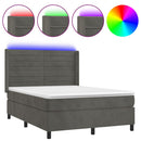 vidaXL sötétszürke bársony rugós és LED-es ágy matraccal 140x190 cm