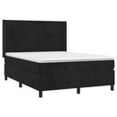 vidaXL fekete bársony rugós és LED-es ágy matraccal 140x190 cm
