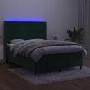 vidaXL sötétzöld bársony rugós és LED-es ágy matraccal 140x190 cm