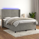 vidaXL világosszürke bársony rugós és LED-es ágy matraccal 140x200 cm