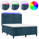 vidaXL sötétkék bársony rugós és LED-es ágy matraccal 140x200 cm