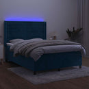 vidaXL sötétkék bársony rugós és LED-es ágy matraccal 140x200 cm