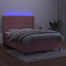 vidaXL rózsaszín bársony rugós és LED-es ágy matraccal 140x200 cm