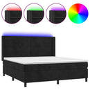 vidaXL fekete bársony rugós és LED-es ágy matraccal 160x200 cm