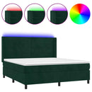 vidaXL sötétzöld bársony rugós és LED-es ágy matraccal 180x200 cm