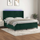 vidaXL sötétzöld bársony rugós és LED-es ágy matraccal 180x200 cm