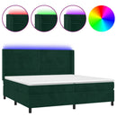 vidaXL sötétzöld bársony rugós és LED-es ágy matraccal 200x200 cm