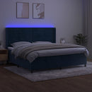 vidaXL sötétkék bársony rugós és LED-es ágy matraccal 200x200 cm