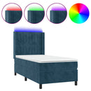 vidaXL sötétkék bársony rugós és LED-es ágy matraccal 90x190 cm