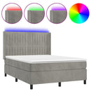 vidaXL világosszürke bársony rugós és LED-es ágy matraccal 140x190 cm