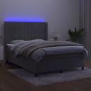 vidaXL világosszürke bársony rugós és LED-es ágy matraccal 140x190 cm