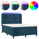 vidaXL sötétkék bársony rugós és LED-es ágy matraccal 140x190 cm