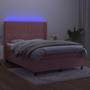 vidaXL rózsaszín bársony rugós és LED-es ágy matraccal 140x190 cm