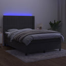 vidaXL sötétszürke bársony rugós és LED-es ágy matraccal 140x200 cm
