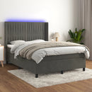 vidaXL sötétszürke bársony rugós és LED-es ágy matraccal 140x200 cm