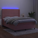 vidaXL rózsaszín bársony rugós és LED-es ágy matraccal 140x200 cm