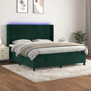 vidaXL sötétzöld bársony rugós és LED-es ágy matraccal 160x200 cm