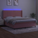 vidaXL rózsaszín bársony rugós és LED-es ágy matraccal 160x200 cm