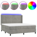 vidaXL világosszürke bársony rugós és LED-es ágy matraccal 180x200 cm