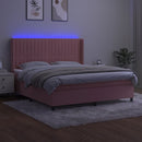 vidaXL rózsaszín bársony rugós és LED-es ágy matraccal 180x200 cm