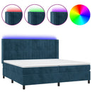 vidaXL sötétkék bársony rugós és LED-es ágy matraccal 200x200 cm