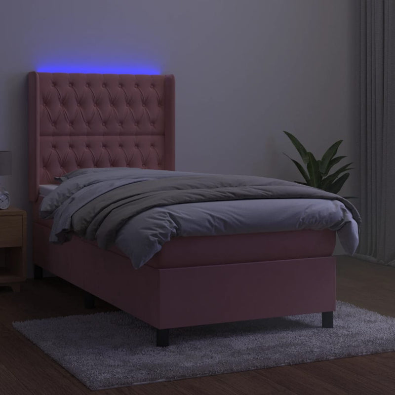 vidaXL rózsaszín bársony rugós és LED-es ágy matraccal 80 x 200 cm