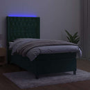 vidaXL sötétzöld bársony rugós és LED-es ágy matraccal 90x190 cm