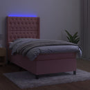 vidaXL rózsaszín bársony rugós és LED-es ágy matraccal 90x200 cm