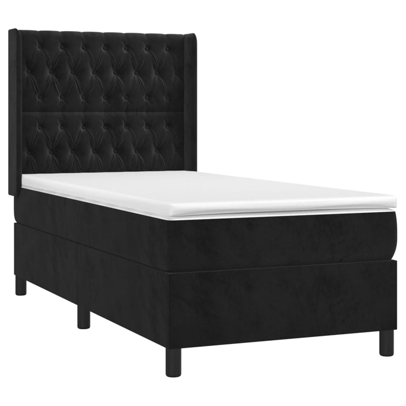 vidaXL fekete bársony rugós és LED-es ágy matraccal 100x200 cm