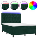 vidaXL sötétzöld bársony rugós és LED-es ágy matraccal 140x190 cm